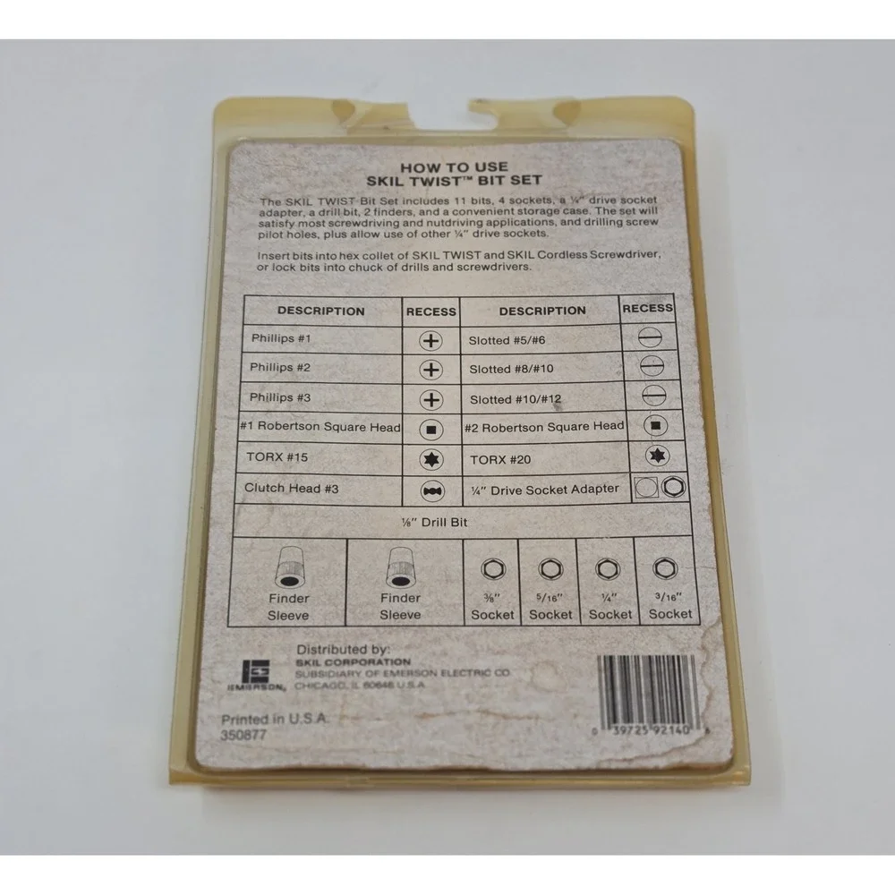 Skil Twist Bit Set 92140 19 Pc Vintage Phillips Torx Robertson Socket USA